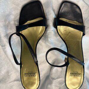 Black Leather Sandals with Spike Heel from Charles Jourdan